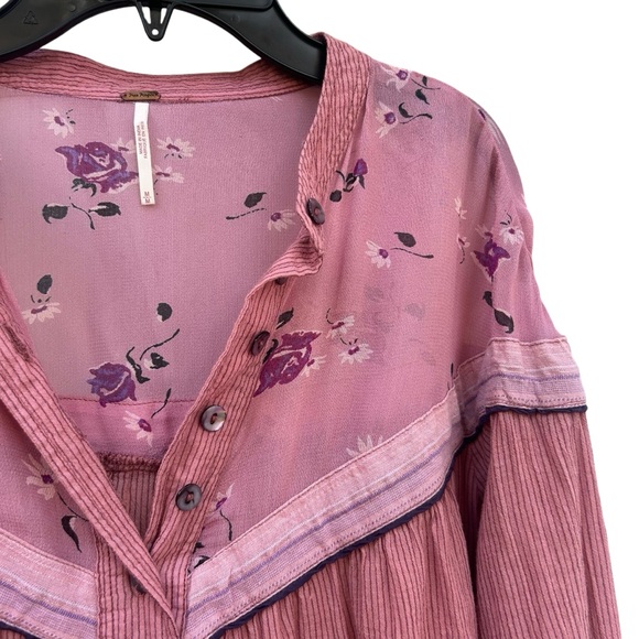 Free People Hearts and Colors Tunic Medium Oversized Cottagecore Lagenlook Fairy - Picture 9 of 16